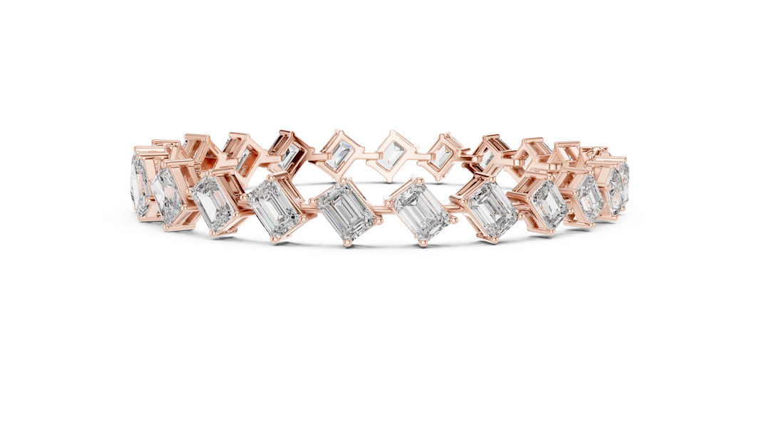 Emerald and Radiant Cut Moissanite Tennis Bracelet in rose 925 sterling silver, view 4