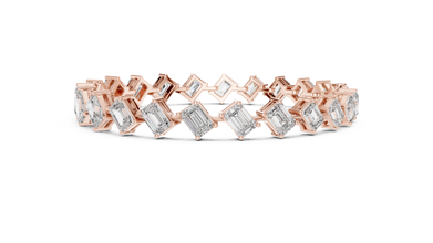 Emerald and Radiant Cut Moissanite Tennis Bracelet in rose 925 sterling silver, view 4