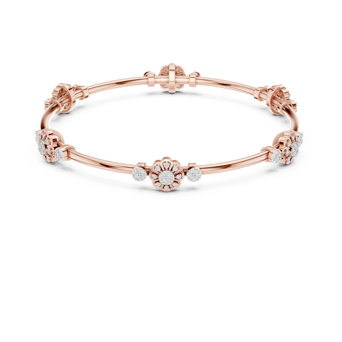 Flower Cluster Moissanite Bangle in rose 925 sterling silver, view 4