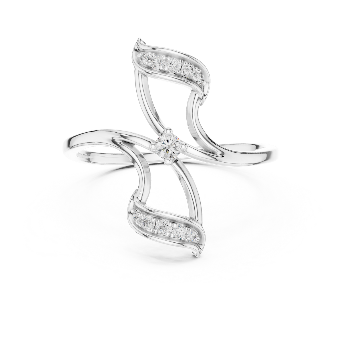 Pinwheel Bypass Moissanite Ring in white 925 sterling silver, view 4