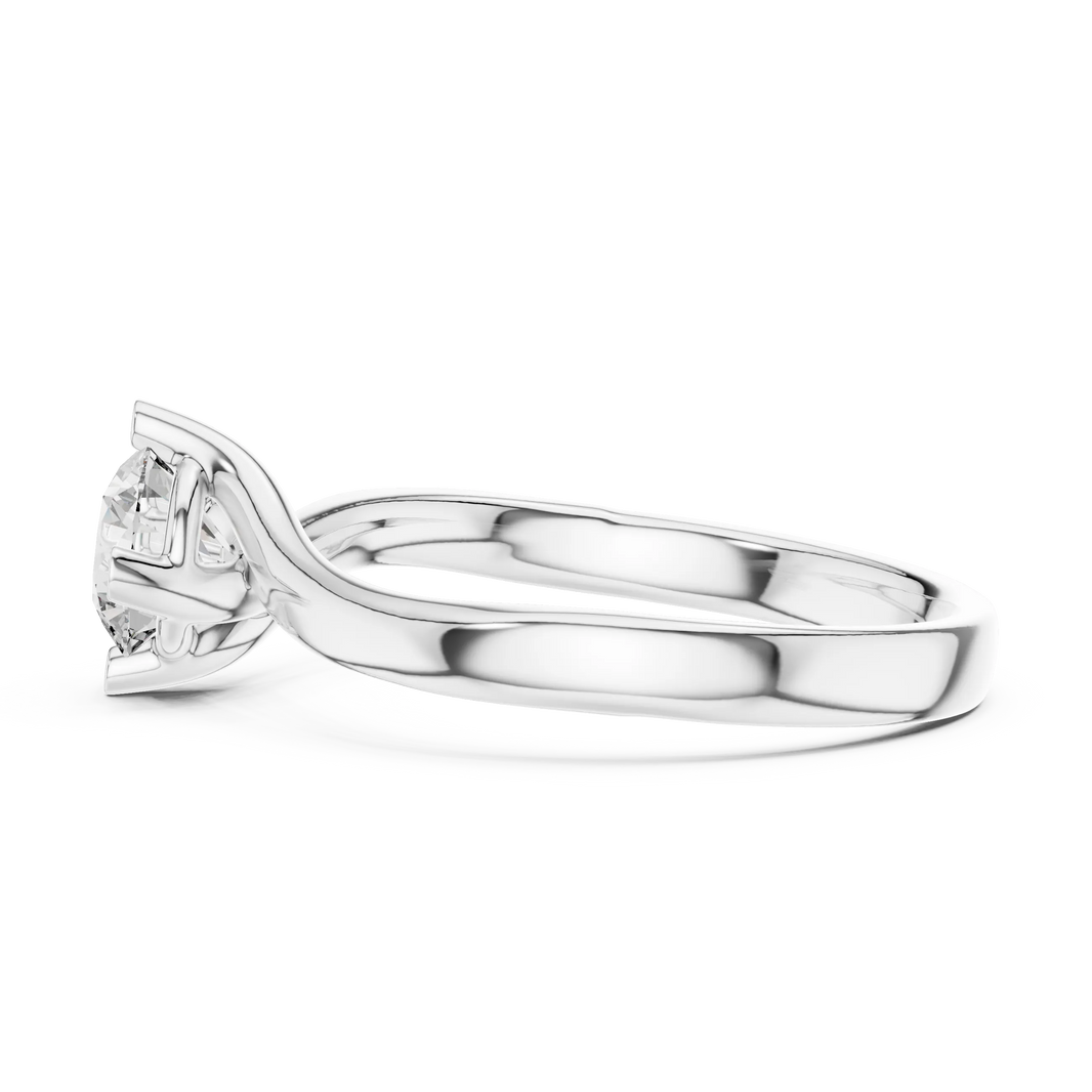 Round Solitaire Moissanite Bypass Twist Ring in white 925 sterling silver, view 3