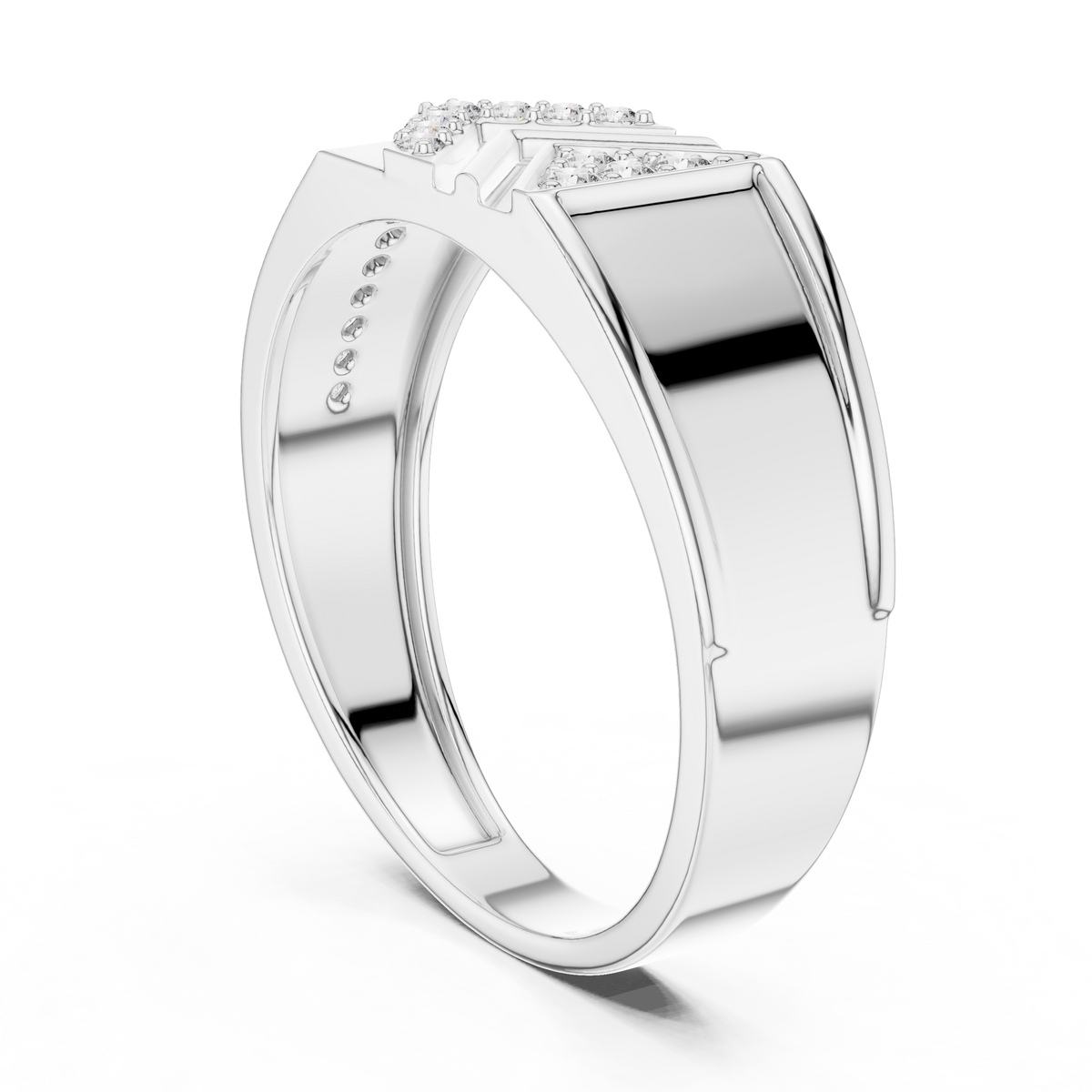 Men's Chevron Arrow Pavé Wide Moissanite Band in white 925 sterling silver, view 1
