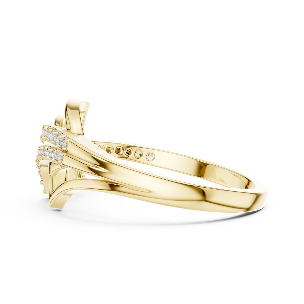 Pavé Wing Crossover Moissanite Ring in yellow 925 sterling silver, view 3
