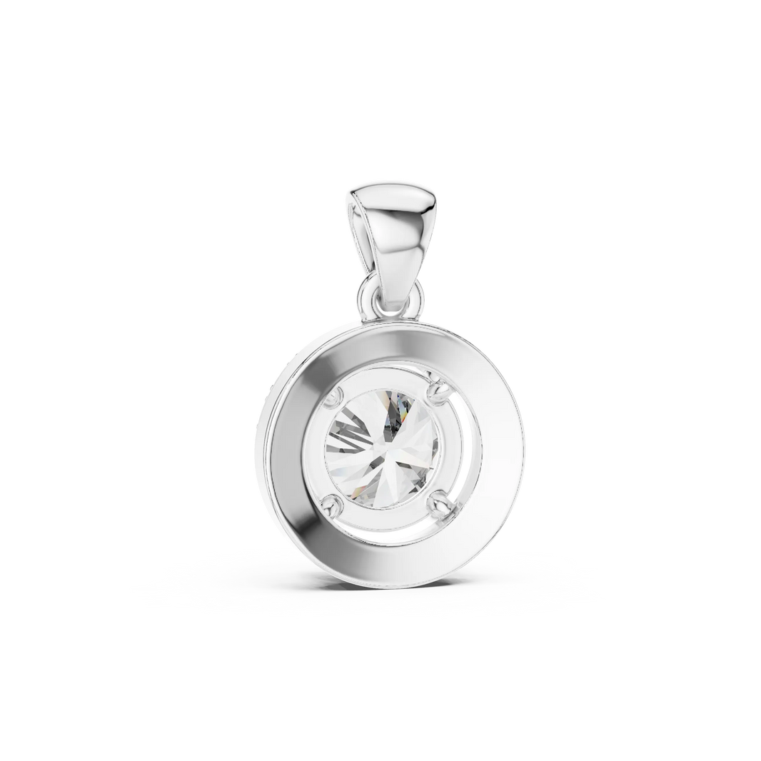 Round Halo Moissanite Pendant in white 925 sterling silver, view 4