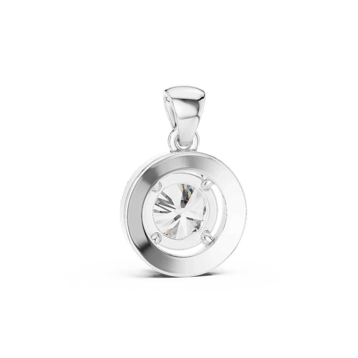 Round Halo Moissanite Pendant in white 925 sterling silver, view 4