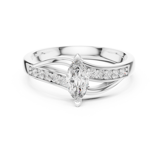 Marquise Bypass Moissanite Ring with Pavé Shoulders in white 925 sterling silver, view 4