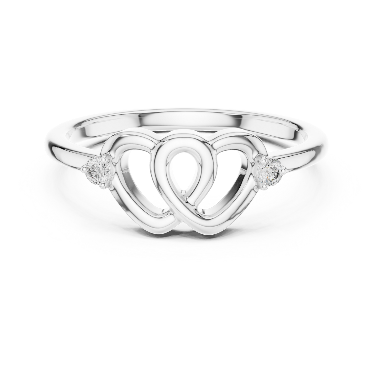 Interlocking Hearts Moissanite Ring in white 925 sterling silver, view 4