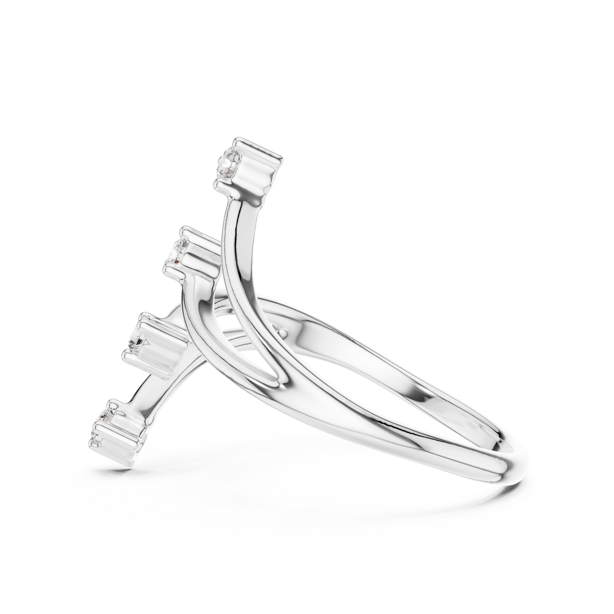 Wavy Four Stone Moissanite Open Ring in white 925 sterling silver, view 3