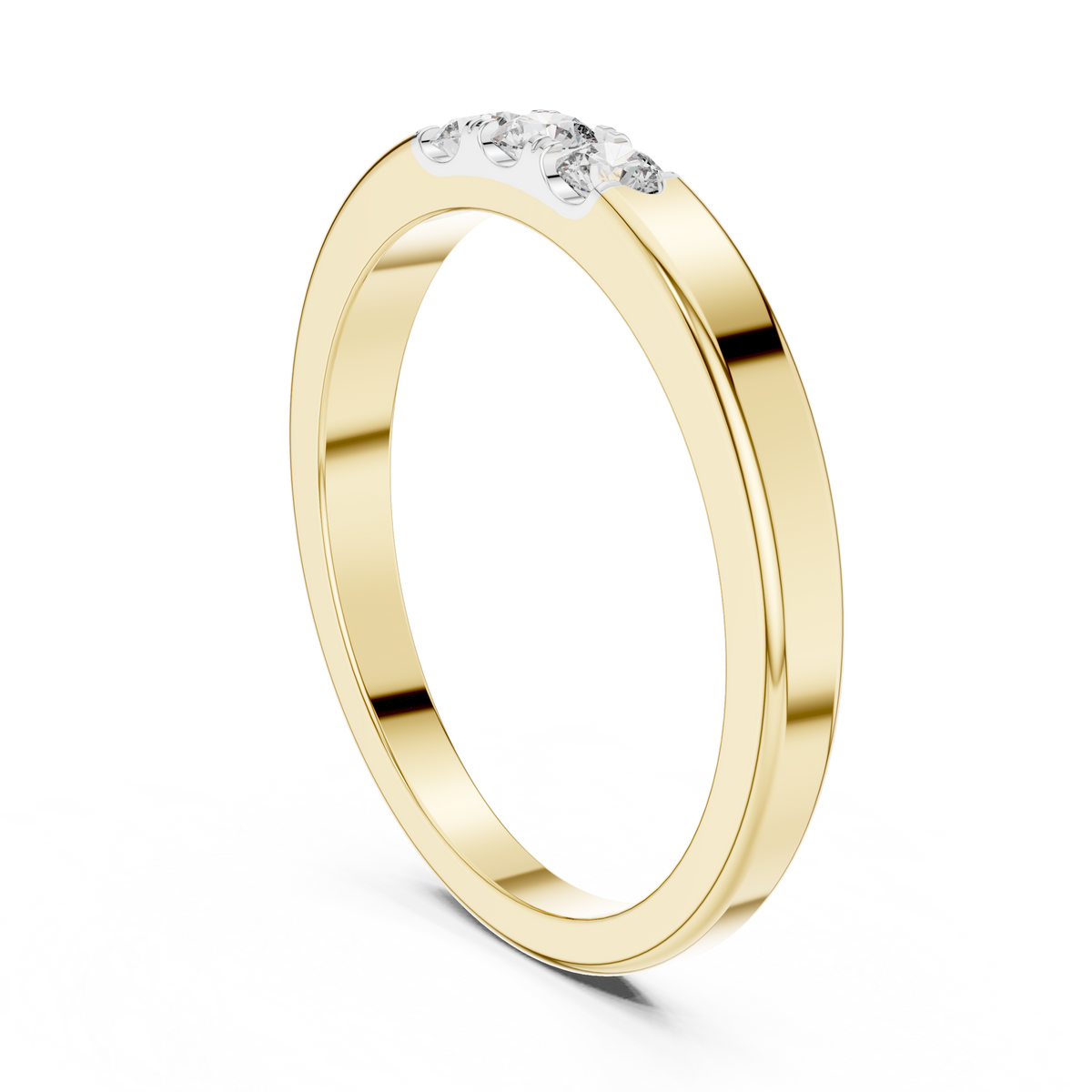 Three Stone Flat Moissanite Band in yellow 925 sterling silver, view 1