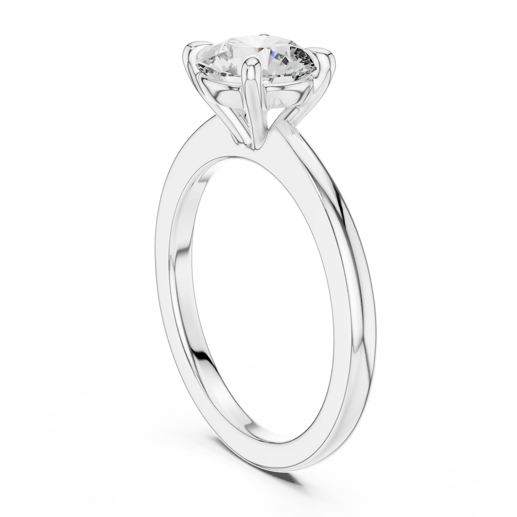 Round Solitaire Moissanite Engagement Ring in white 925 sterling silver, view 1