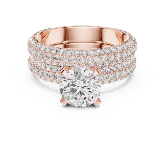 Round Solitaire Moissanite Ring with Wide Pavé Band in rose 925 sterling silver, view 4