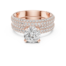 Round Solitaire Moissanite Ring with Wide Pavé Band in rose 925 sterling silver, view 4