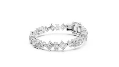 Mixed Shape Moissanite Station Link Bracelet in white 925 sterling silver, view 2