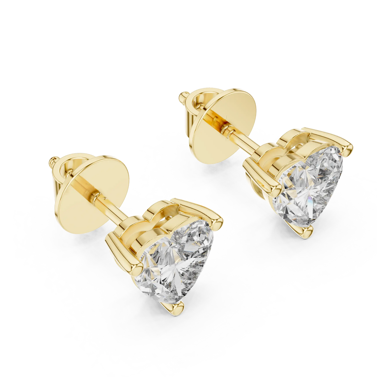 Heart moissanite stud earrings in yellow 925 sterling silver, view 2