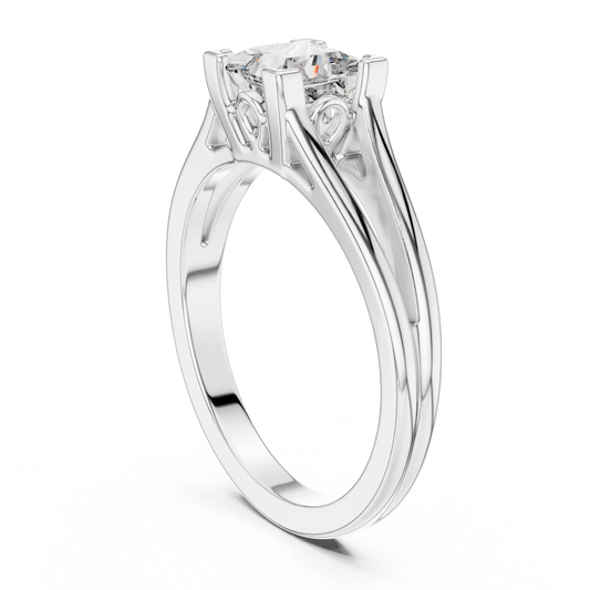 Princess Cut Solitaire Moissanite Split Shank Ring in white 925 sterling silver, view 1