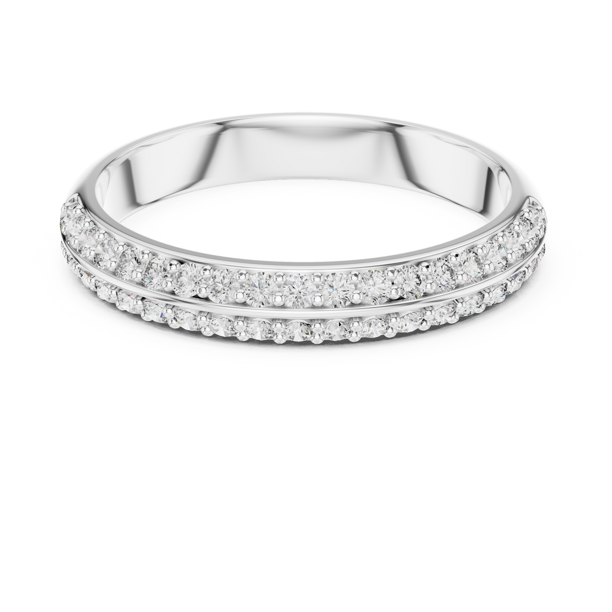 Double Row Pavé Moissanite Half Eternity Band in white 925 sterling silver, view 4