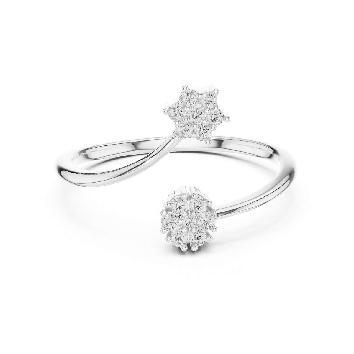 Toi et Moi Cluster Moissanite Open Ring in white 925 sterling silver, view 4