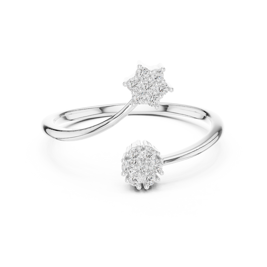 Toi et Moi Cluster Moissanite Open Ring in white 925 sterling silver, view 4