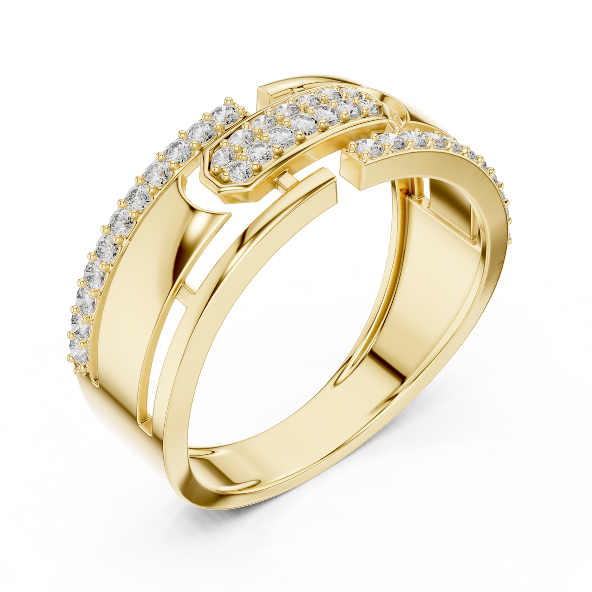 Openwork Multi-Row Pavé Moissanite Band in yellow 925 sterling silver, view 2