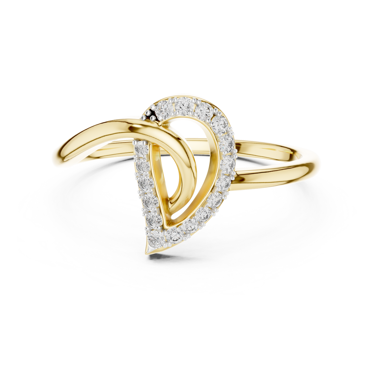 Asymmetric Pavé Heart Moissanite Ring in yellow 925 sterling silver, view 4
