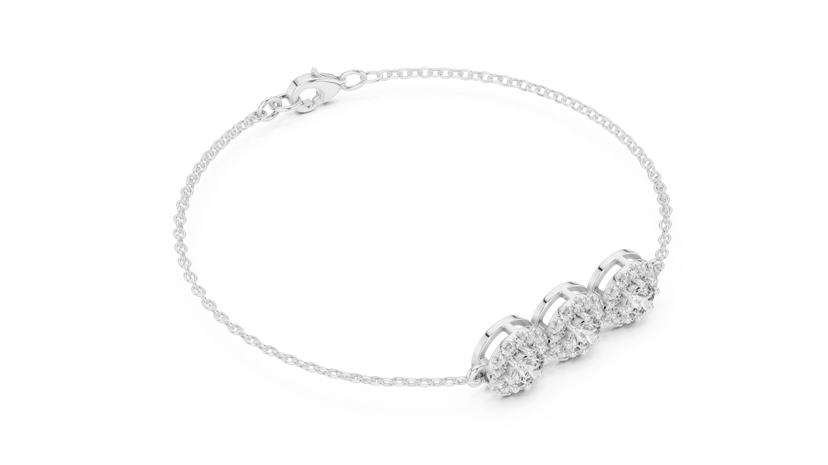 Triple Halo Moissanite Chain Bracelet in white 925 sterling silver, view 3
