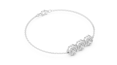Triple Halo Moissanite Chain Bracelet in white 925 sterling silver, view 3