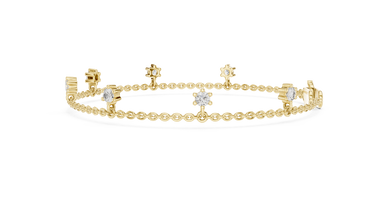 Dangling Round Moissanite Charm Chain Bracelet in yellow 925 sterling silver, view 4