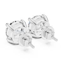 Round moissanite stud earrings in 925 sterling silver with white plating, view 3