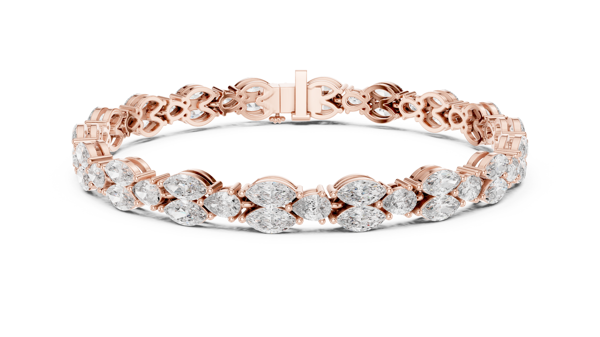 Marquise and Pear Moissanite Tennis Bracelet in rose 925 sterling silver, view 1