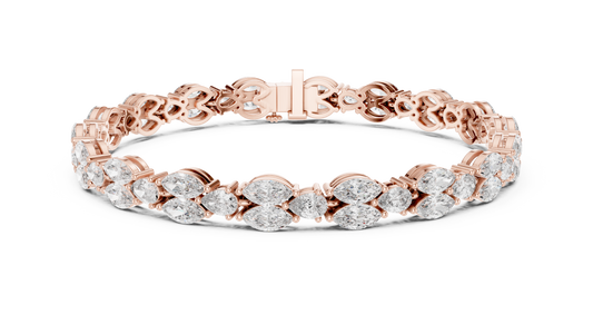 Marquise and Pear Moissanite Tennis Bracelet in rose 925 sterling silver, view 1