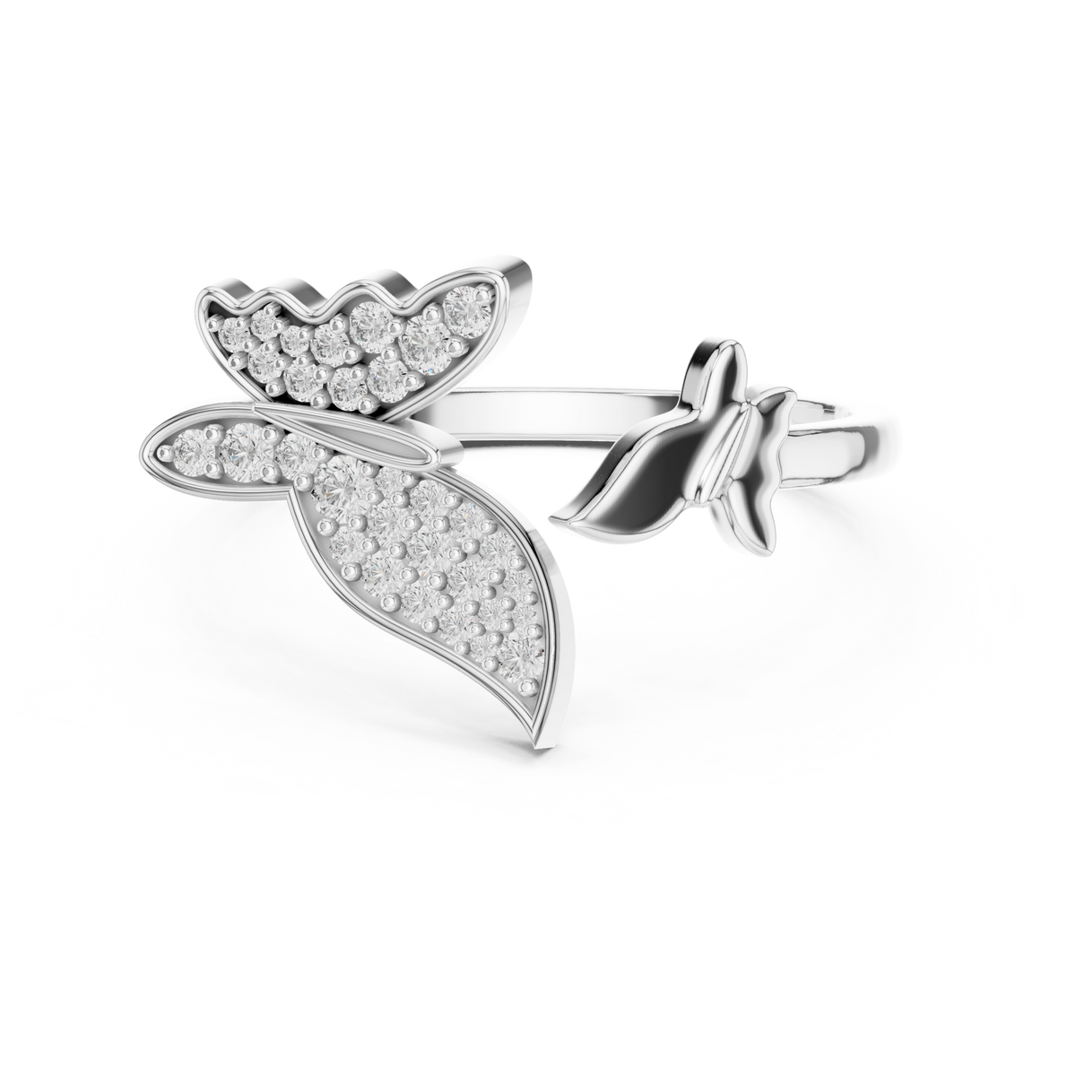 Butterfly Bypass Moissanite Open Ring in white 925 sterling silver, view 4