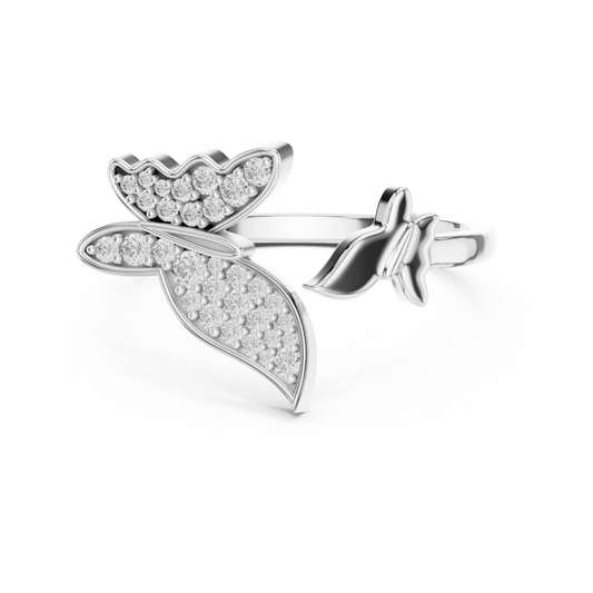 Butterfly Bypass Moissanite Open Ring in white 925 sterling silver, view 4