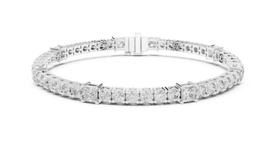 Princess Station Round Moissanite Tennis Bracelet in white 925 sterling silver, view 1