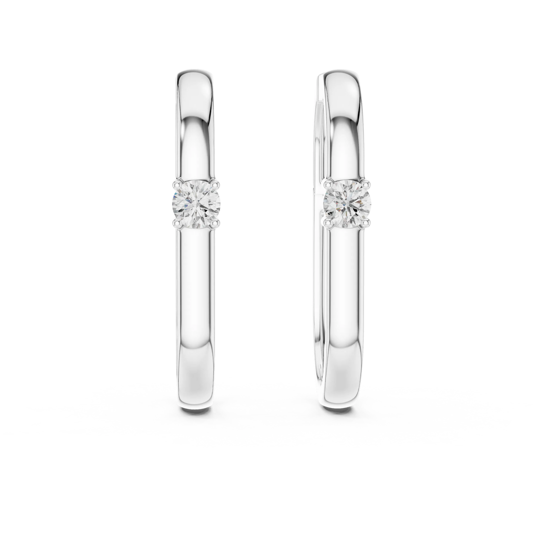 Moissanite solitaire oval hoop earrings in white 925 sterling silver, view 4