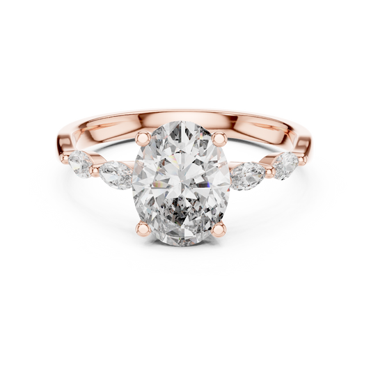 Oval Moissanite Ring with Marquise Accent Shoulders in rose 925 sterling silver, view 4