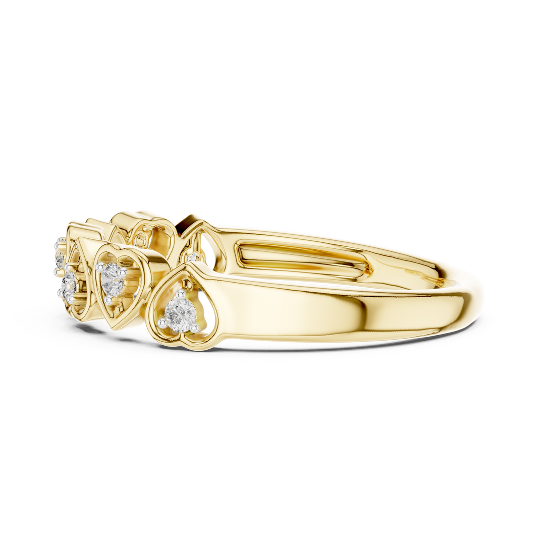 Row of Hearts Moissanite Band in yellow 925 sterling silver, view 3