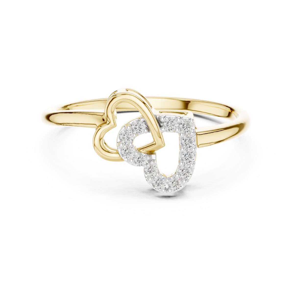 Interlocking Pavé Hearts Moissanite Ring in yellow 925 sterling silver, view 4