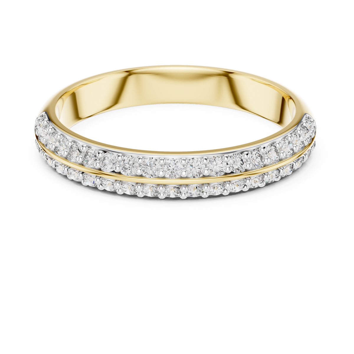 Double Row Pavé Moissanite Half Eternity Band in yellow 925 sterling silver, view 4
