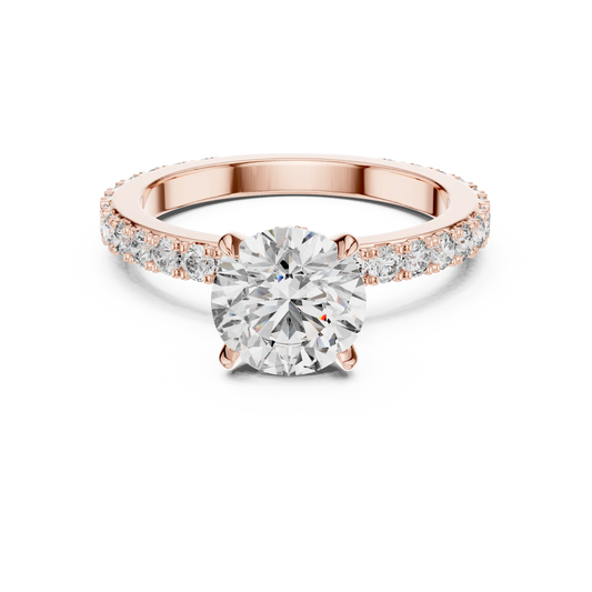 Round Solitaire Moissanite Ring with Hidden Halo and Pavé Band in rose 925 sterling silver, view 4