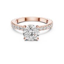 Round Solitaire Moissanite Ring with Hidden Halo and Pavé Band in rose 925 sterling silver, view 4