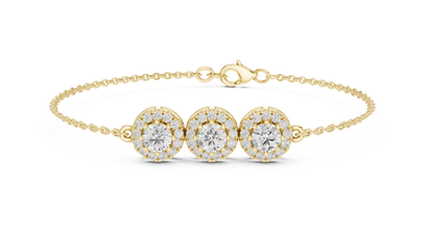 Triple Halo Moissanite Chain Bracelet in yellow 925 sterling silver, view 1
