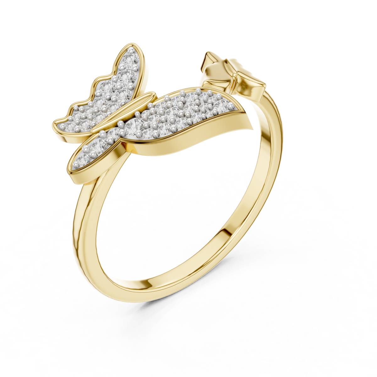Butterfly Bypass Moissanite Open Ring in yellow 925 sterling silver, view 2