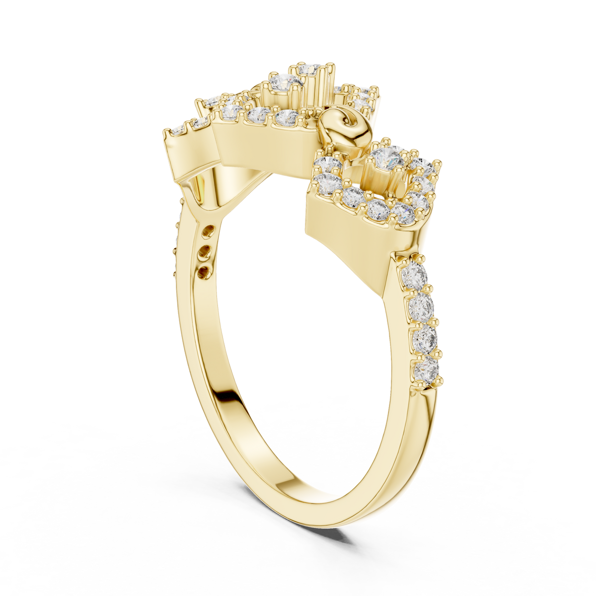 Linked Rhombus Frames Pavé Moissanite Ring in yellow 925 sterling silver, view 1