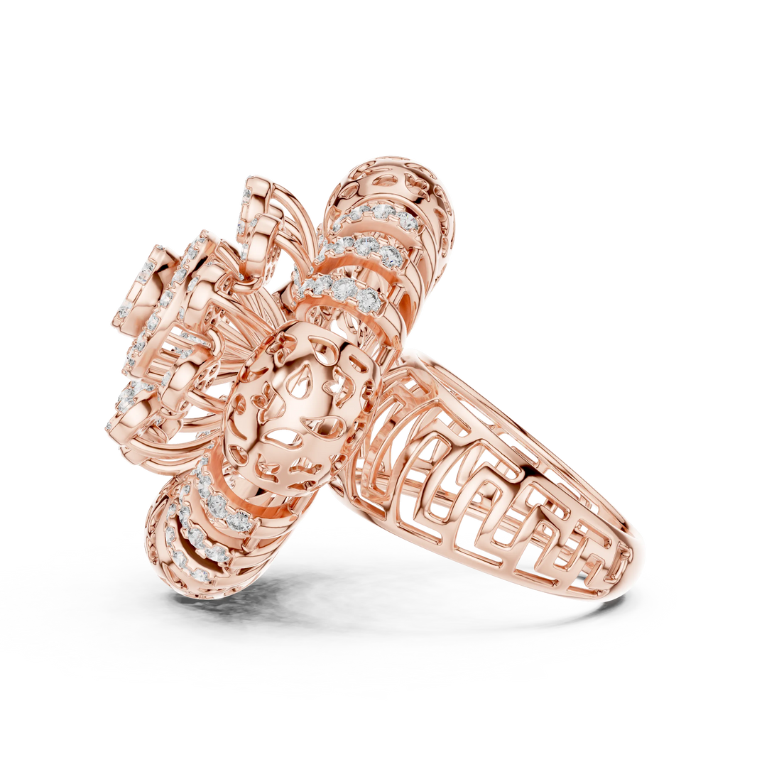 Flower Cluster Moissanite Cocktail Ring in rose 925 sterling silver, view 3