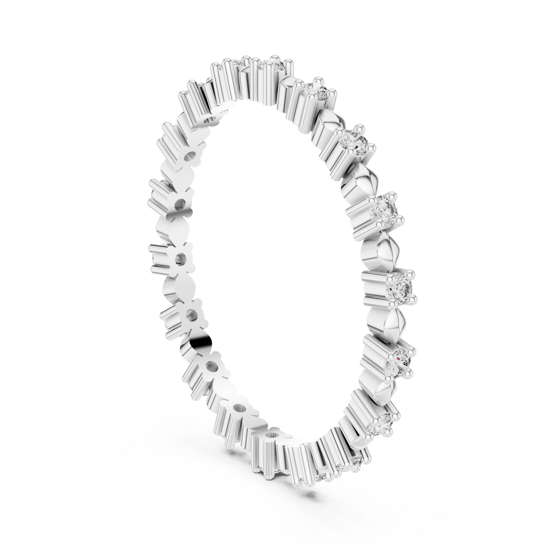 Station Moissanite Eternity Band in white 925 sterling silver, view 1