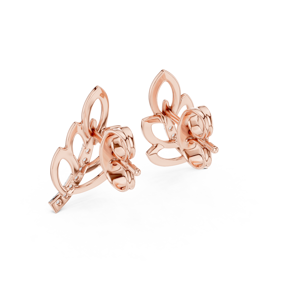 Moissanite Leaf Branch Stud Earrings in rose 925 sterling silver, view 3