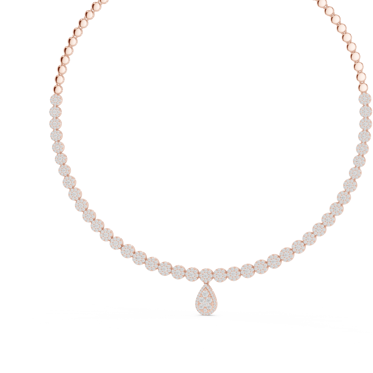 Graduated Round Necklace with Pear Cluster Drop in rose 925 sterling silver, view 2