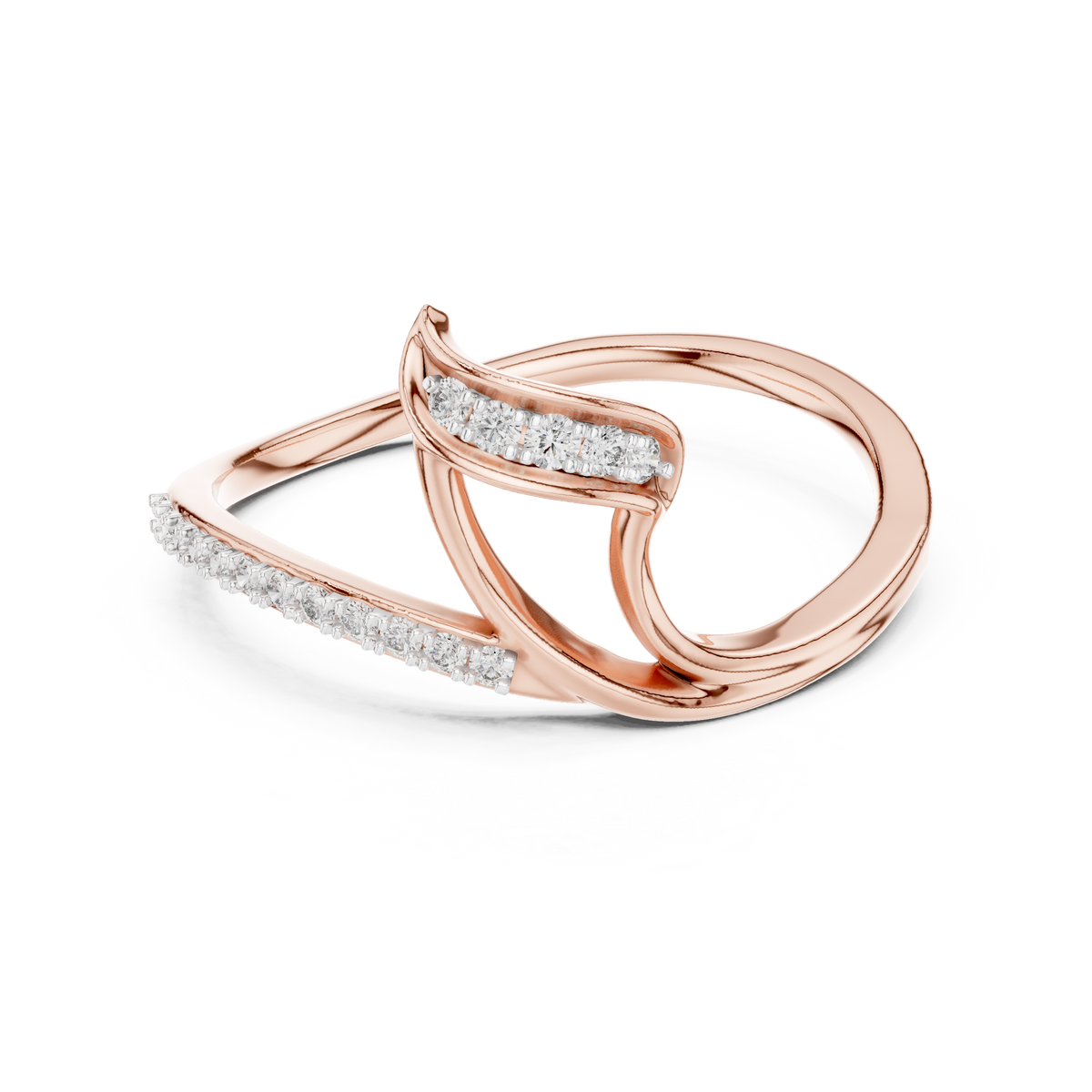 Ribbon Wave Bypass Moissanite Ring in rose 925 sterling silver, view 4