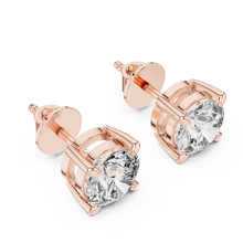 Round moissanite tiger prong stud earrings in rose 925 sterling silver, view 2