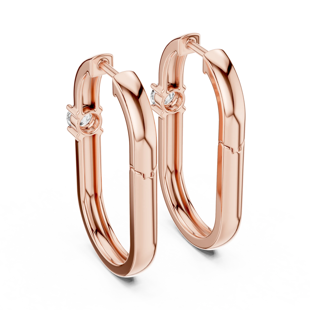 Moissanite solitaire oval hoop earrings in rose 925 sterling silver, view 3